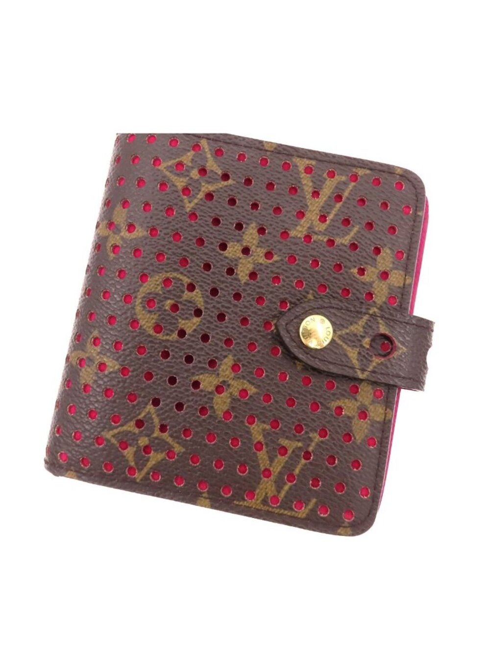 Louis Vuitton Compact Zip Bifold Wallet Brown Magenta Monogram Perfo